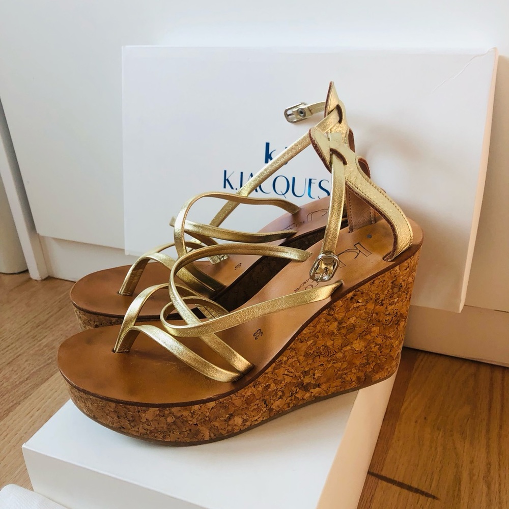 K. Jacques Wedge Shoes Gold & Cork